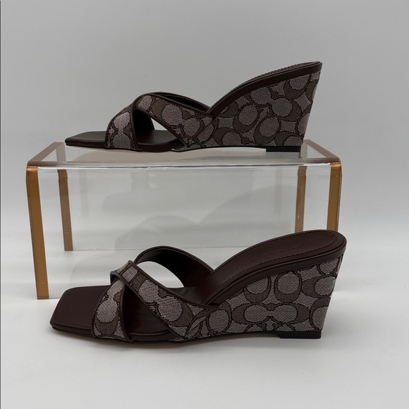 Coach Wedge Sandal In Signature Jacquard Oak Maple - Picture 3 of 13